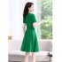 Summer Short Sleeves V neck Dress For Women Trendy High Waist A line Skirt Casual Solid Color Pullover Tops green 2XL