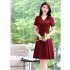 Summer Short Sleeves V neck Dress For Women Trendy High Waist A line Skirt Casual Solid Color Pullover Tops black 3XL