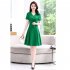 Summer Short Sleeves V neck Dress For Women Trendy High Waist A line Skirt Casual Solid Color Pullover Tops red M
