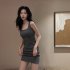 Summer Sleeveless Tank Dress For Women Sexy Slim Fit Pullover Midi Skirt Simple Elegant Solid Color Sundress grey XL