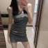 Summer Sleeveless Tank Dress For Women Sexy Slim Fit Pullover Midi Skirt Simple Elegant Solid Color Sundress grey XL