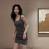 Summer Sleeveless Tank Dress For Women Sexy Slim Fit Pullover Midi Skirt Simple Elegant Solid Color Sundress grey XL