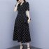 Summer Slim V neck A line Dress Simple Dot Flare Sleeves Middle Long Causal Dress black XL