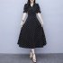 Summer Slim V neck A line Dress Simple Dot Flare Sleeves Middle Long Causal Dress black 2XL