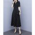 Summer Slim V neck A line Dress Simple Dot Flare Sleeves Middle Long Causal Dress black 2XL