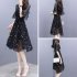 Summer Slim V neck Ribbon Dress Elegant Star Flare Sleeves Middle Long Printing Dress blue M