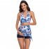 Summer Split Swimsuit For Pregnant Women Sweet Floral Printing Conservative Bikini Swimming Suit Blue white flowers 2XL