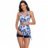 Summer Split Swimsuit For Pregnant Women Sweet Floral Printing Conservative Bikini Swimming Suit Blue colorful leaves L