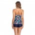 Summer Split Swimsuit For Pregnant Women Sweet Floral Printing Conservative Bikini Swimming Suit Blue colorful leaves L