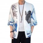 Summer Spring Man Casual Shirts Large Size Pure Color Middle Sleeve Loose Tops  White XXL