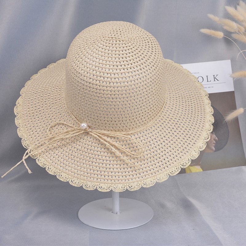 Summer Straw Hat for Women Sun-shade Seaside Ultraviolet-proof Beach Hat Foldable Hat Pearl beige