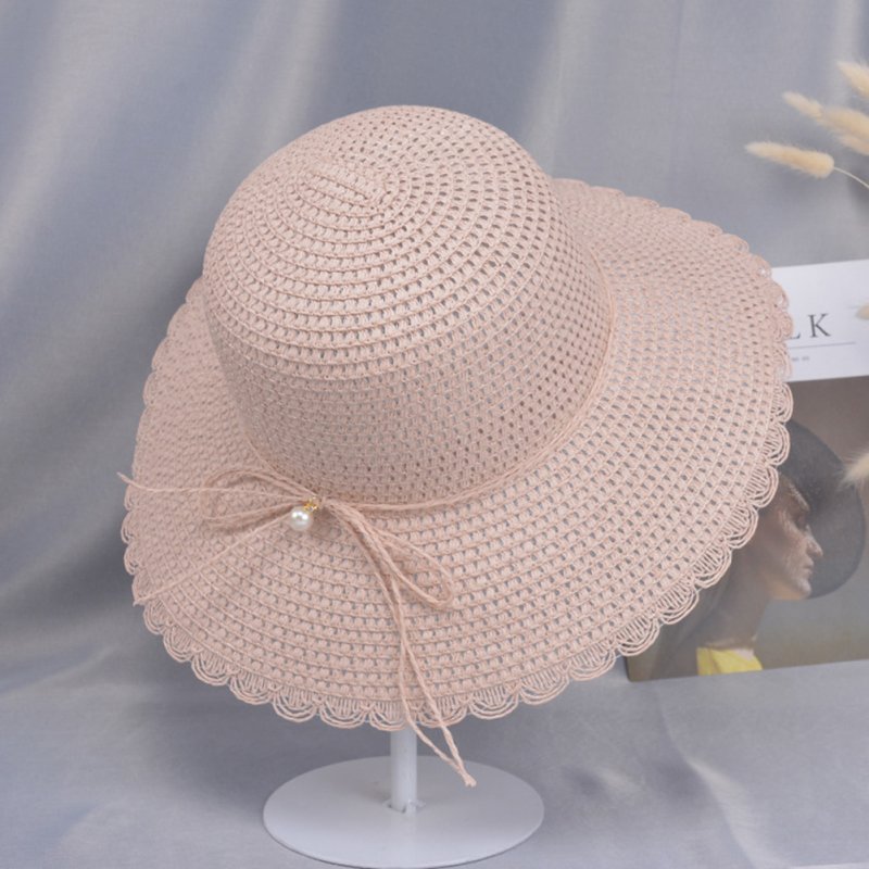 Summer Straw Hat for Women Sun-shade Seaside Ultraviolet-proof Beach Hat Foldable Hat Pearl pink