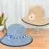 Summer Straw Hat for Women Sun shade Seaside Ultraviolet proof Beach Hat Foldable Hat Bow milk white