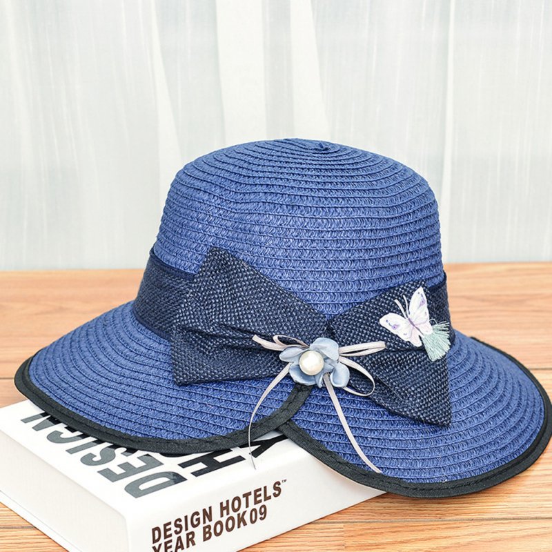 Summer Straw Hat for Women Sun-shade Seaside Ultraviolet-proof Beach Hat Foldable Hat Open navy