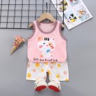 Summer Thin Pajamas For Children Cotton Cute Cartoon Printing Sleeveless Tank Tops Shorts Suit For Boys light pink kitten 2-3 years L