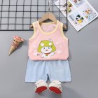 Summer Thin Pajamas For Children Cotton Cute Cartoon Printing Sleeveless Tank Tops Shorts Suit For Boys pink 2-3 years L