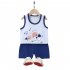 Summer Thin Pajamas For Children Cotton Cute Cartoon Printing Sleeveless Tank Tops Shorts Suit For Boys blue navy 2 3 years L