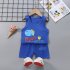 Summer Thin Pajamas For Children Cotton Cute Cartoon Printing Sleeveless Tank Tops Shorts Suit For Boys dark blue dinosaur 3 4 years XL