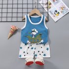 Summer Thin Pajamas For Children Cotton Cute Cartoon Printing Sleeveless Tank Tops Shorts Suit For Boys blue navy 3-4 years XL