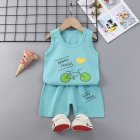Summer Thin Pajamas For Children Cotton Cute Cartoon Printing Sleeveless Tank Tops Shorts Suit For Boys green bike 4-5 years 2XL