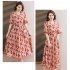 Summer V Neck Plus Size Dress For Women Short Sleeve Floral Printing Ruffled A line Skirt High Waist Midi Skirt red 6XL