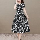 Summer V Neck Short Sleeve Dress For Women Casual Elegant Floral Printing Pullover Dress As shown S