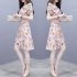 Summer Women Fashion Elegant Slim Flower Printing Short Sleeve Dress Photo Color L