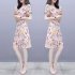 Summer Women Fashion Elegant Slim Flower Printing Short Sleeve Dress Photo Color XXL