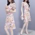 Summer Women Fashion Elegant Slim Flower Printing Short Sleeve Dress Photo Color L