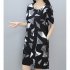 Summer Women Loose Fit Medium Long Round Collar Dress as shown 2XL