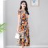 Summer Women Short Sleeves Dress Ice Silk V Neck Elegant Printing Dress Casual Large Size Slimming A line Skirt As shown 2XL
