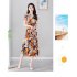 Summer Women Short Sleeves Dress Ice Silk V Neck Elegant Printing Dress Casual Large Size Slimming A line Skirt As shown 2XL