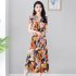 Summer Women Short Sleeves Dress Ice Silk V Neck Elegant Printing Dress Casual Large Size Slimming A line Skirt As shown 2XL