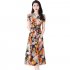 Summer Women Short Sleeves Dress Ice Silk V Neck Elegant Printing Dress Casual Large Size Slimming A line Skirt As shown 2XL