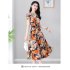 Summer Women Short Sleeves Dress Ice Silk V Neck Elegant Printing Dress Casual Large Size Slimming A line Skirt As shown 2XL