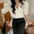 Summer Women Short Sleeves Shirt Trendy French Doll Collar Puff Sleeves Chiffon Blouse Solid Color Single breasted Tops White XL