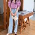 Summer Women Short Sleeves Shirt Trendy French Doll Collar Puff Sleeves Chiffon Blouse Solid Color Single breasted Tops White XL