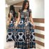 Summer Women Short Sleeves Dress Round Neck Hallow Out Digital Printing Large Swing Long Skirt Casual Large Size Dress W short sleeve 3XL