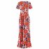 Summer Women Short Sleeves Dress Round Neck Hallow Out Digital Printing Large Swing Long Skirt Casual Large Size Dress W short sleeve 3XL