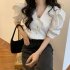 Summer Women Short Sleeves Shirt Trendy French Doll Collar Puff Sleeves Chiffon Blouse Solid Color Single breasted Tops purple pink M