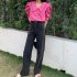 Summer Women Short Sleeves Shirt Trendy French Doll Collar Puff Sleeves Chiffon Blouse Solid Color Single breasted Tops purple pink M