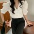 Summer Women Short Sleeves Shirt Trendy French Doll Collar Puff Sleeves Chiffon Blouse Solid Color Single breasted Tops purple pink M