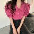 Summer Women Short Sleeves Shirt Trendy French Doll Collar Puff Sleeves Chiffon Blouse Solid Color Single breasted Tops purple pink M