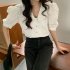 Summer Women Short Sleeves Shirt Trendy French Doll Collar Puff Sleeves Chiffon Blouse Solid Color Single breasted Tops purple pink M