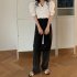 Summer Women Short Sleeves Shirt Trendy French Doll Collar Puff Sleeves Chiffon Blouse Solid Color Single breasted Tops purple pink M