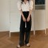 Summer Women Short Sleeves Shirt Trendy French Doll Collar Puff Sleeves Chiffon Blouse Solid Color Single breasted Tops purple pink M