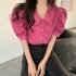 Summer Women Short Sleeves Shirt Trendy French Doll Collar Puff Sleeves Chiffon Blouse Solid Color Single breasted Tops purple pink L