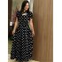 Summer Women Short Sleeves Dress Round Neck Hallow Out Digital Printing Large Swing Long Skirt Casual Large Size Dress Y short sleeve L