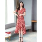 Summer Women Short Sleeves Dress Stylish Elegant Floral Printing A-line Skirt Casual Large Size Lace-up Dress As shown M