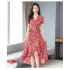 Summer Women Short Sleeves Dress Stylish Elegant Floral Printing A line Skirt Casual Large Size Lace up Dress As shown 2XL
